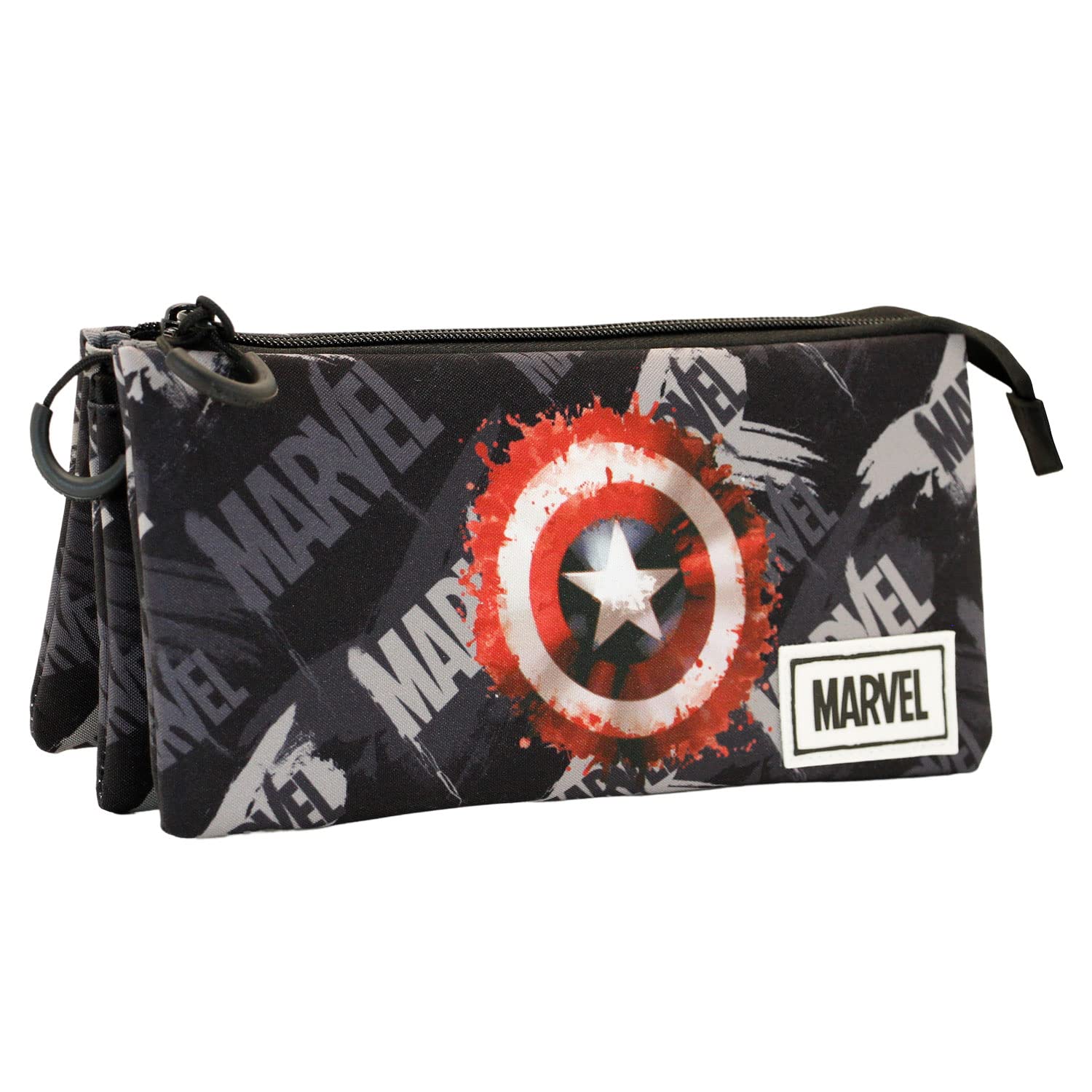 Marvel Captain America Scratches-FAN Triple Pencil Case, Grey, 23 x 11 cm