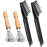 Boao 4 Pcs Hair Brush Cleaning Tool Comb Cleaner Wooden Handle Salon,Black | Hair Brush Cleaner Tool Set Includes 2 Nylon Brush Cleaners and 2 Wooden Rakes for Removing Hair, Dust and Lint in Home