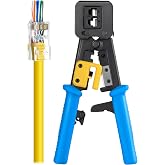 Everest Media Solutions RJ45 Crimp Tool for Pass Through Connector End - EZ Cut, Strip, Crimp Cat5e &amp; Cat6 Ethernet Cables - Heavy Duty Crimper for RJ45 Plugs - Professional Network Crimping Tool