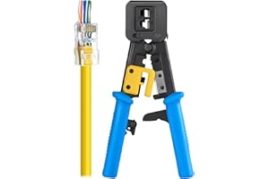 Everest Media Solutions RJ45 Crimp Tool for Pass Through Connector End - EZ Cut, Strip, Crimp Cat5e & Cat6 Ethernet Cables - Heavy Duty Crimper for RJ45 Plugs - Professional Network Crimping tool