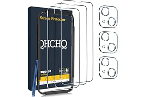 QHOHQ 3 Pack Screen Protector for iPhone 14 / iPhone 13 [6.1 Inch] with 3 Pack Tempered Glass Camera Lens Protector, Ultra HD, 9H Hardness,Case Friendly