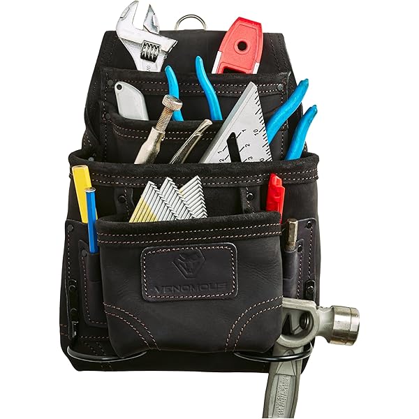 FESA Leather Nail & Screw Pouch - 2 Pocket Heavy Duty Tool Belt Holder For Carpenters & DIY