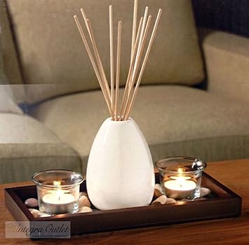 Ceramic Vase Reed Diffuser Candle Set With Wooden Tray Stones
