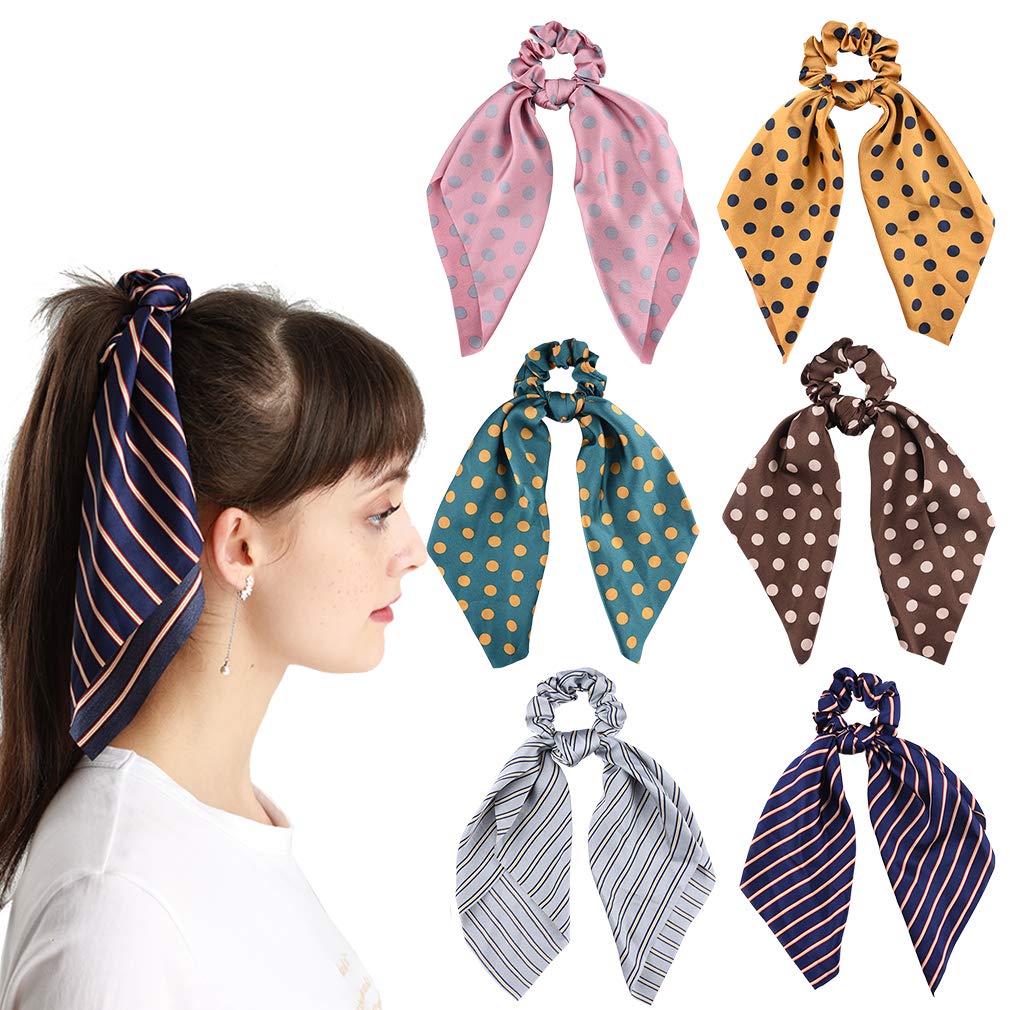 6Pcs Hair Scrunchies Satin Silk Elastic Hair Bands Hair, MultiColor, Size 6.0