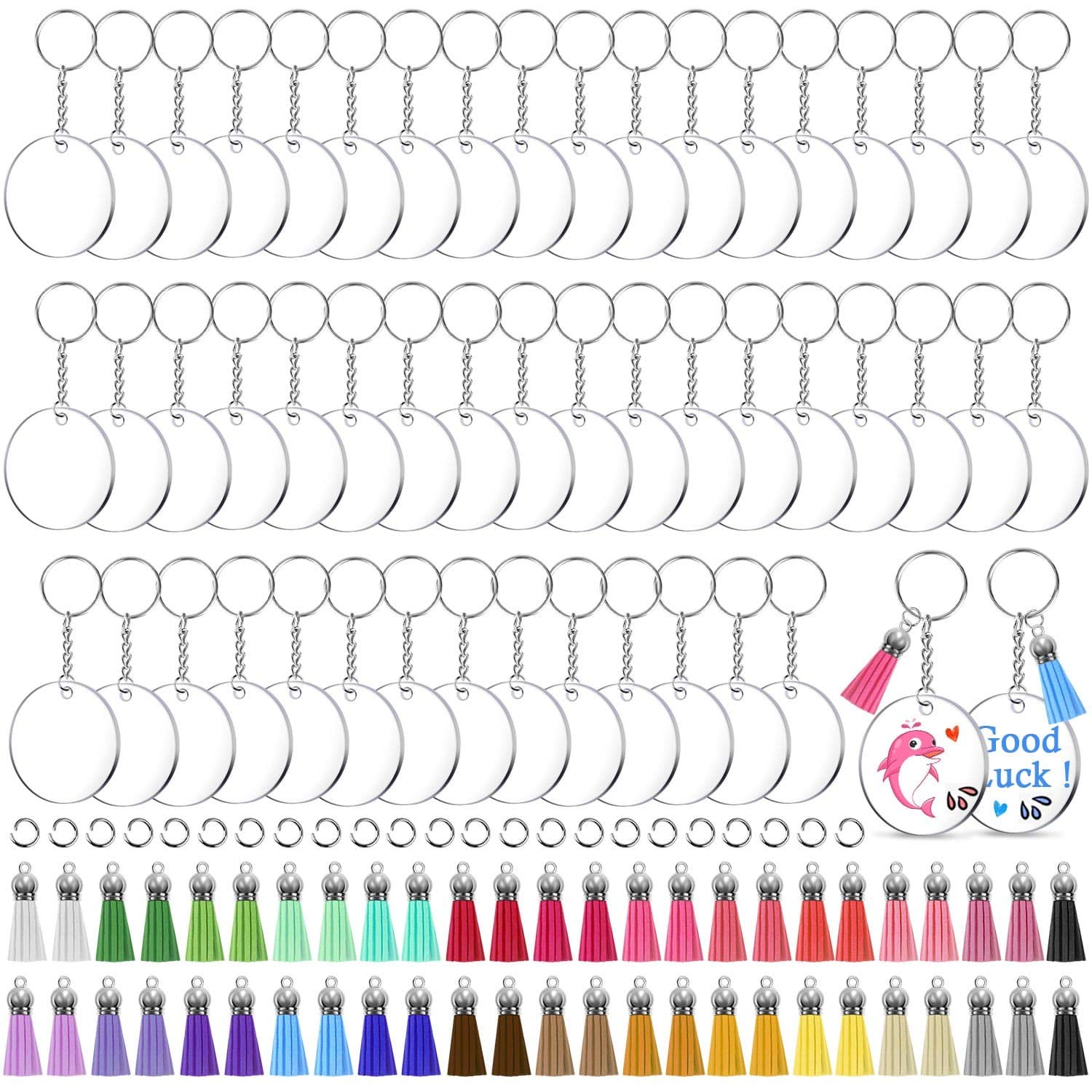 Acrylic Blank Keychains, Shynek 200 Pcs Clear Keychain Blanks for Vinyl with 50 Pcs Acrylic Blanks, 50 Pcs Keychain Tassels, 50 Pcs Key Rings with Chain and 50 Pcs Jump Rings…