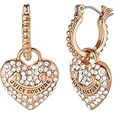 Juicy Couture Logo Heart Dangle or Hoop Earrings for Women, Gold-Tone Valentines Earrings with Clear Stones, Juicy Gifts