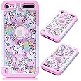 CaseTown Compatible with iPod Touch 6,7th, iPod 7th Case, Rainbow Unicorn Pattern Shockproof Studded Rhinestone Crystal Bling Hybrid Case Silicone Protective Armor for iPod Touch 6 7th Generation