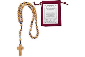 LOGOS TRADING POST Certified Olive Wood Bulk Catholic Rosary Beads from Israel, Wooden Dangling Cross Pendant, Large Beads, for Men and Women, Baptism, First Communion, & Confirmation, Rosarios Catolicos