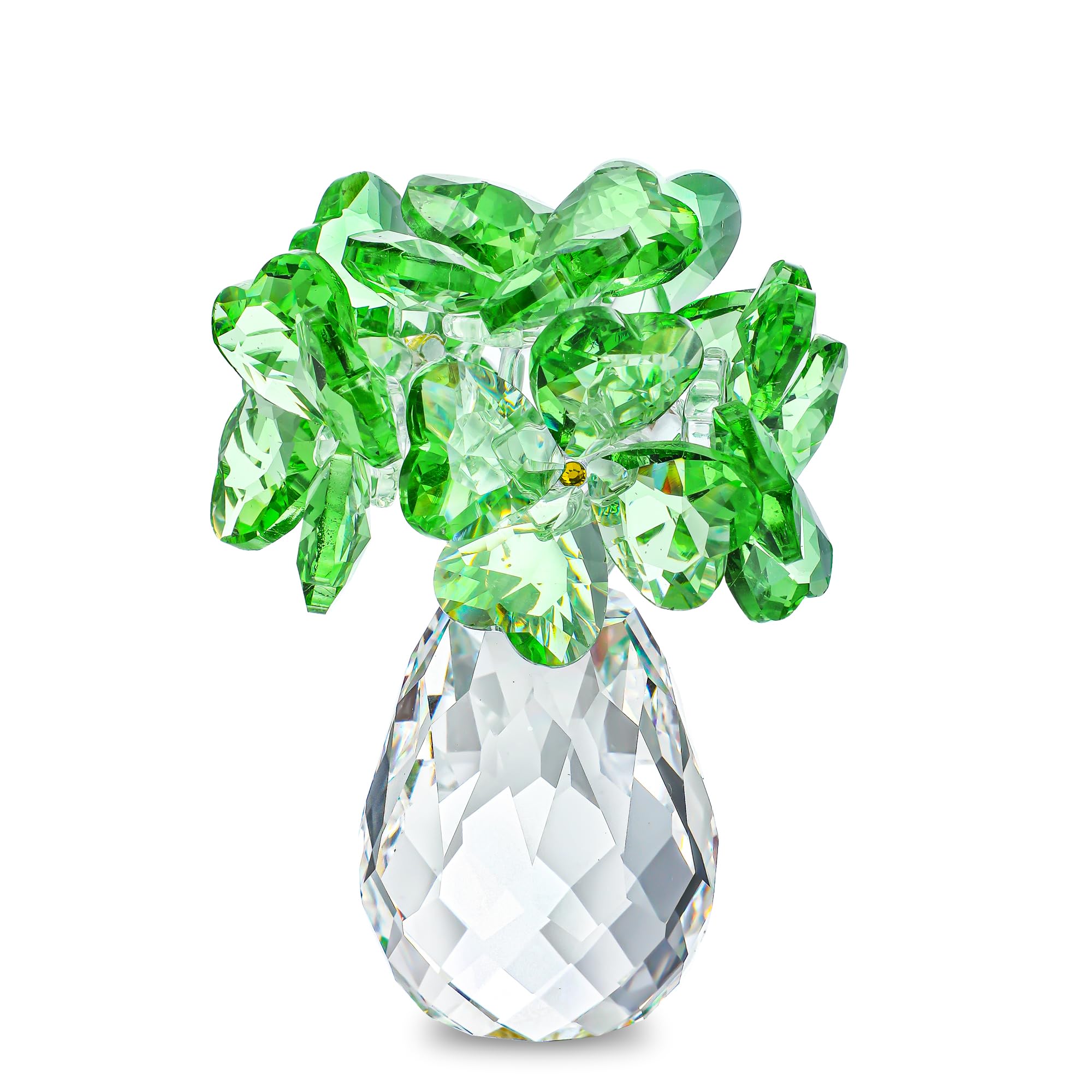 H&D HYALINE & DORA Crystal Four-Leaf Clover Figurine Collectibles, Lucky Gifts for Mom, Girlfriend, Women - Green Crystal Flowers Ornament, Table, Bookshelf, Car Decor