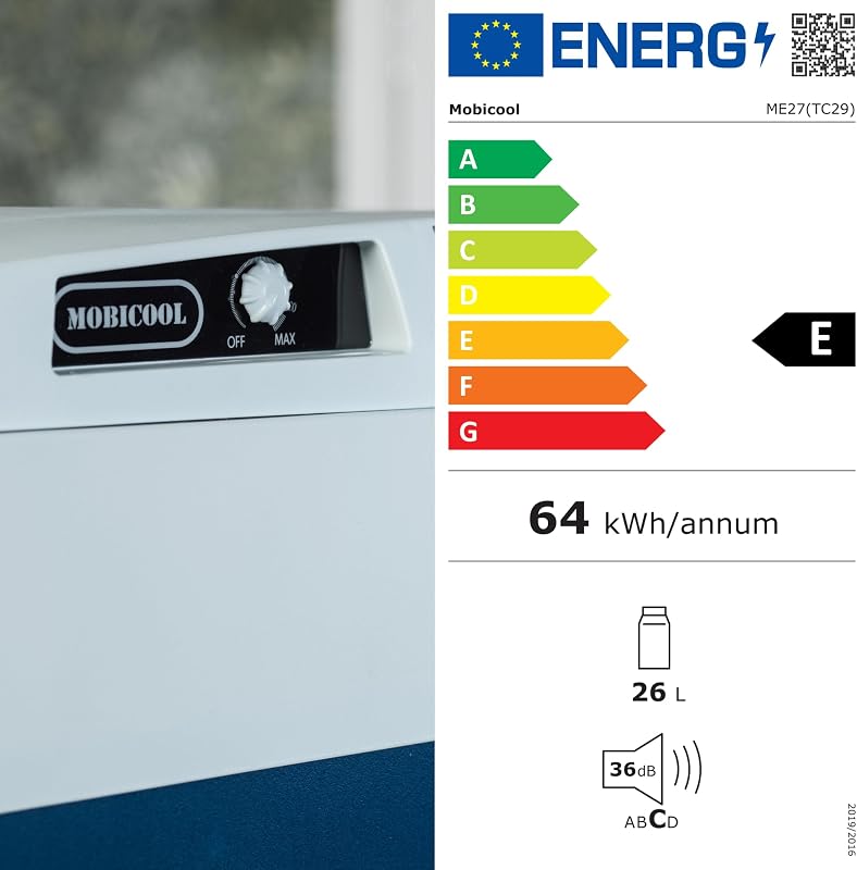 ME27 elektrische Kühlbox, 12V und 230V, 26L, blau - Mini-Kühlschrank für Auto, Camping, Urlaub, Boot, Festivals - leicht, tragbar, mit praktischem Kabelfach und Eco/Max Modus