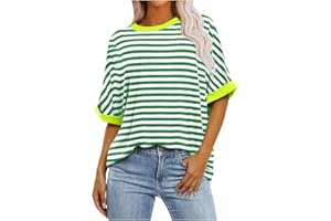 Womens Summer Tops Casual Crewneck Short Sleeve Striped Color Block Trendy Pullover T Shirts Koose Fit Blouses