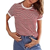 Floerns Women's Casual Striped Crew Neck Short Sleeve T Shirts Tee Tops