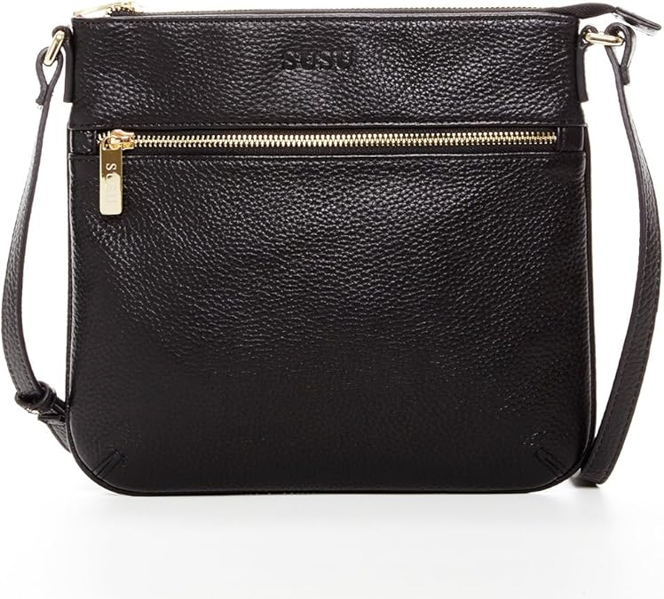 Leather Crossbody Bags for Women Small Black Crossover Messenger Bag