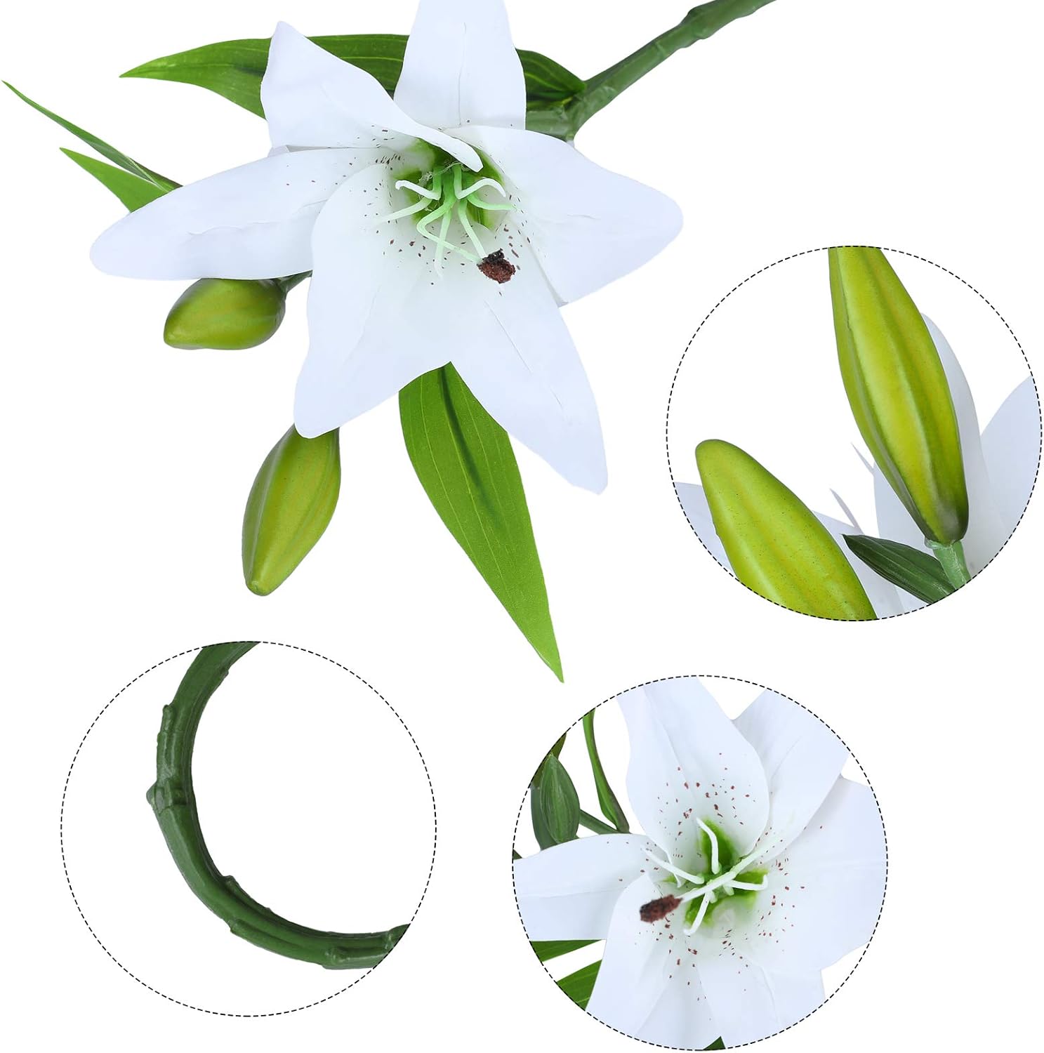 ELCOHO 6 Pieces Artificial Lily Flowers Latex Real Touch Fake Lily Bouquet Artificial Flowers for Home Wedding Parties Vases Floral Decor - Image 5