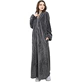 Hellomamma Womens Robes Warm Plush Winter Robe, Zip up Long Fleece Bath Robes Female, Zipper Bathrobes for Women