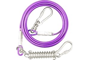 EVILPLAN Dog Tie Out Cable for Outside,20FT Long Dog Leash&Chains with Swivel Hook Shock Spring,Small-Large Dog Runner Cable for Yard,Heavy Duty Dog Lead Line for Outdoor and Camping (500lbs 20FT, Purple)