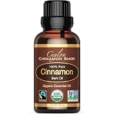 Organic Ceylon Cinnamon Bark Essential Oil, Food Grade - 1 Oz (30mL) | Premium Grade True Cinnamon Oil, Sri Lankan Variety, Cinnamomum Verum, All-Natural, Non-GMO, Gluten Free, Made in USA (GMP)
