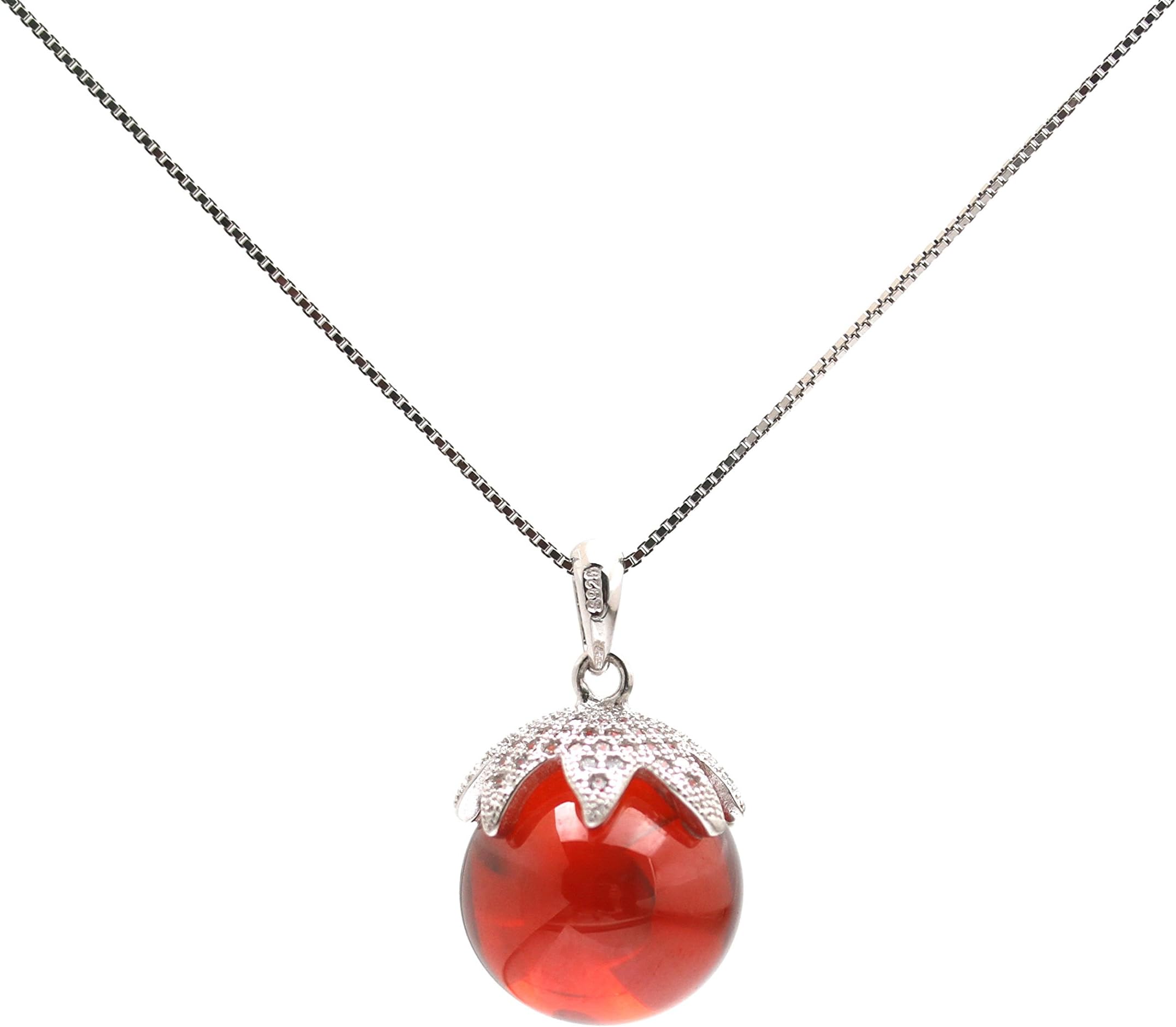 Red Garnet Crystal Pendant Sterling Silver Charm Necklace Jewellery for Women