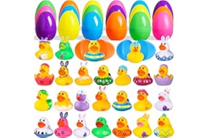 ANGGIKO 24 Pack Easter Rubber Ducks with Easter Egg Shell, Easter Rubber Bathtub Toys Ducks in Bulk, Jeep Ducks for Kids, Easter Party Decoration Easter Baskets Stuffer Gifts for Boys Girls