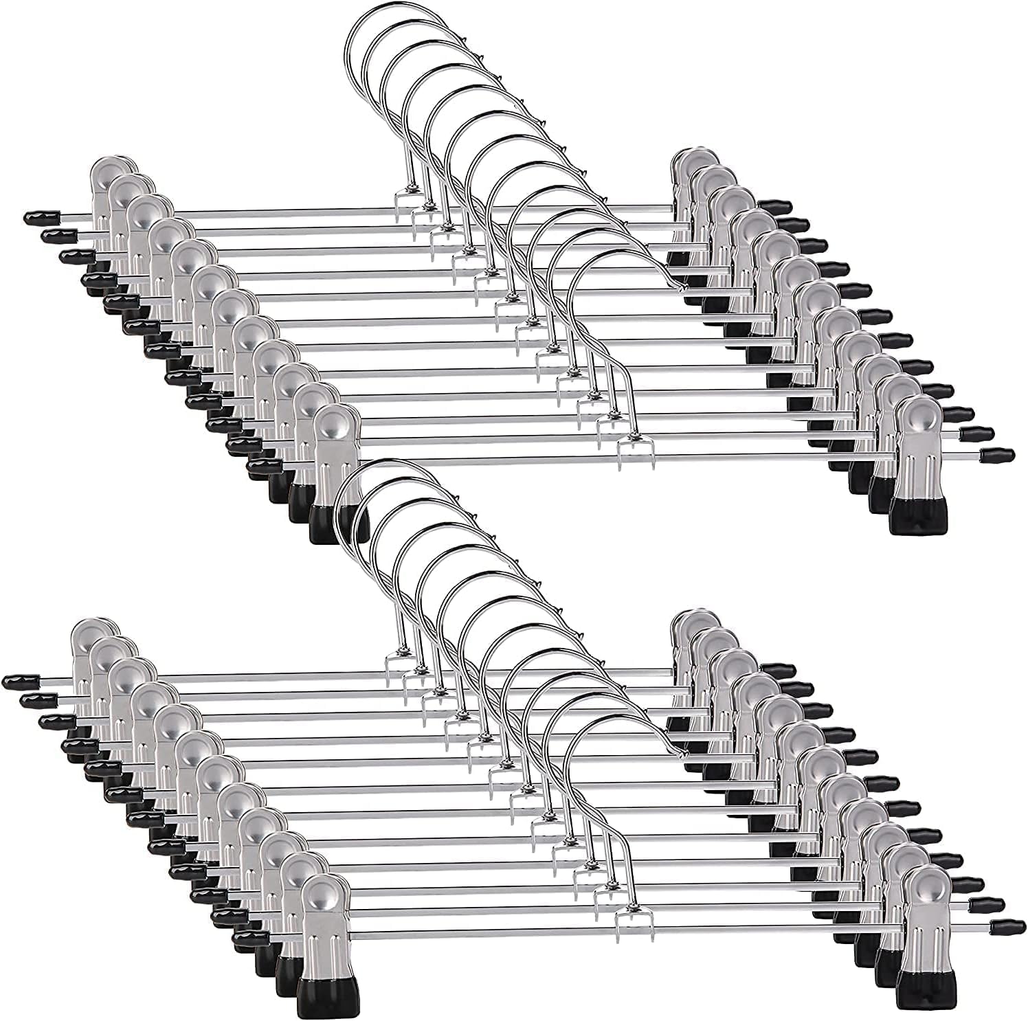 Trouser Hanger, 20Pack Pant Hangers Space Saving Skirt Hangers with Clips Adjustable Non-Slip Coat Suit Heavy Duty Chrome Clothes Hook