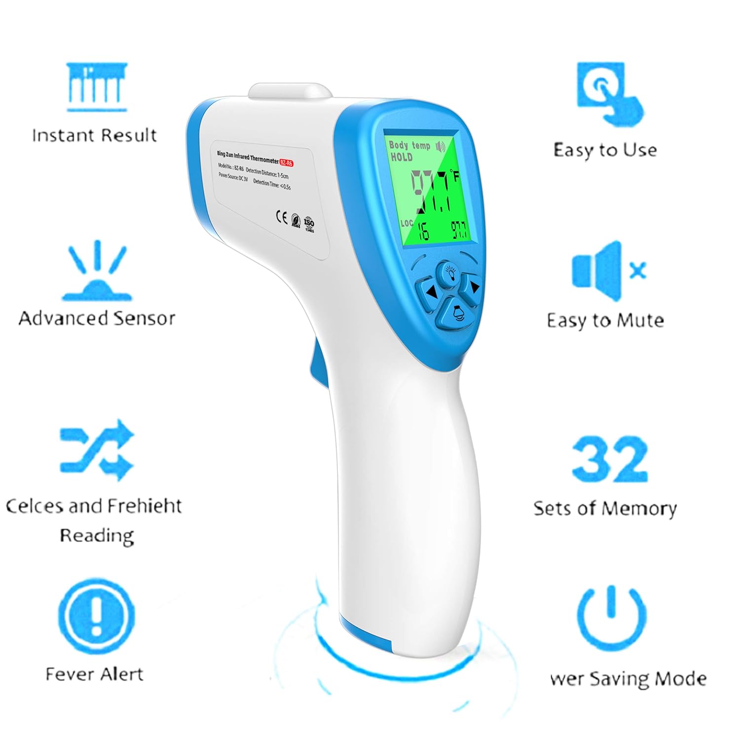 NonContact Infrared Forehead Thermometer Reads Â°F and Â°C with Fever Alert Function for Baby
