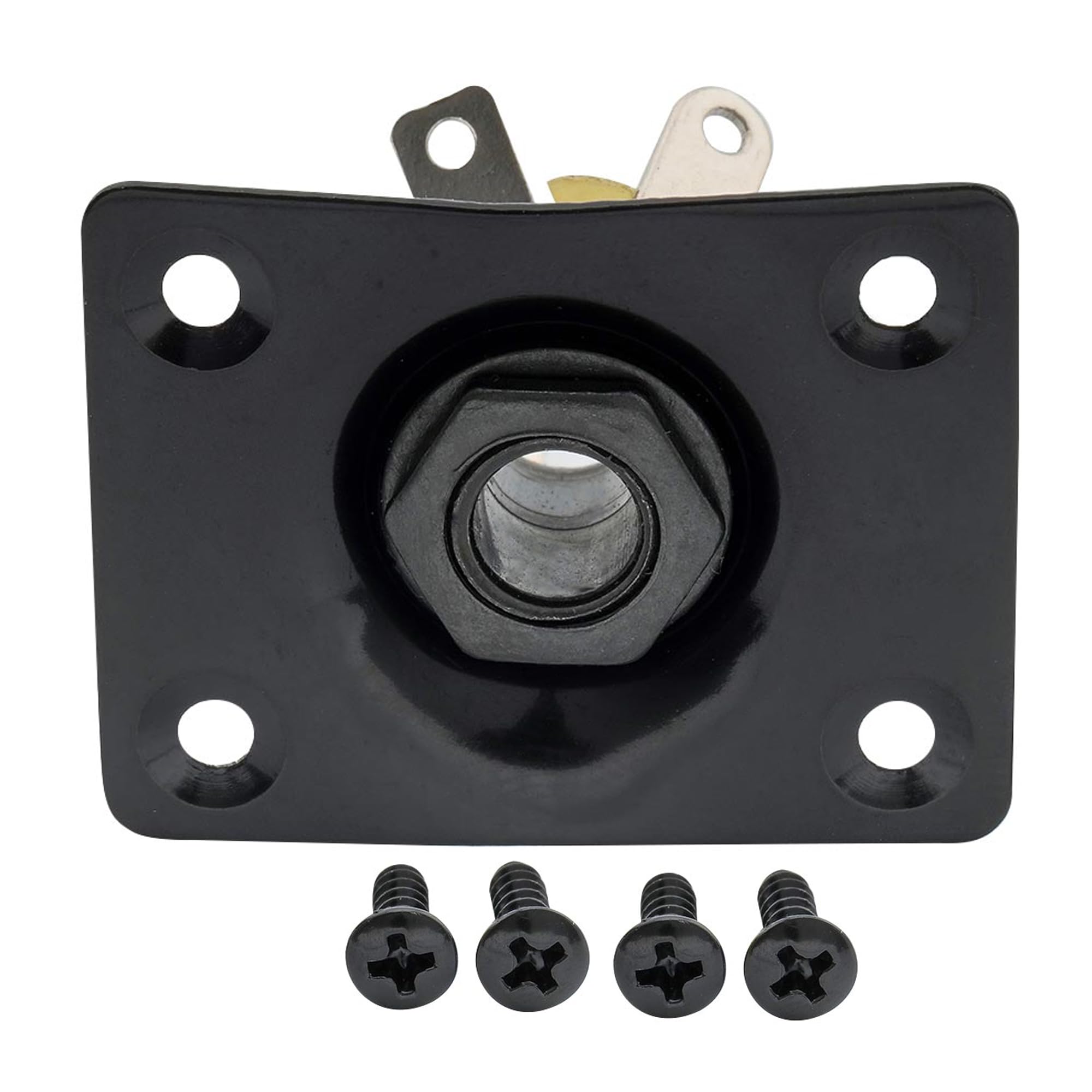 Musiclily 6.35mm Rectangle Guitar Loaded Jack Socket Plate for Les Paul Tele Electric Guitar, Black