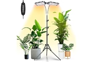 LORDEM Grow Light with Stand, Full Spectrum LED Plant Light for Indoor Plants, 200W Dual Heads Grow Lamp with Auto On/Off Timer, 3 Lighting Modes, 6 Dimmable Levels, Adjustable Tripod 15-63 inches