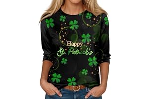 AAZJSS St. Patrick's T Shirt for Women 3/4 Sleeve Polyester Crewneck Tees Stretch Blouse