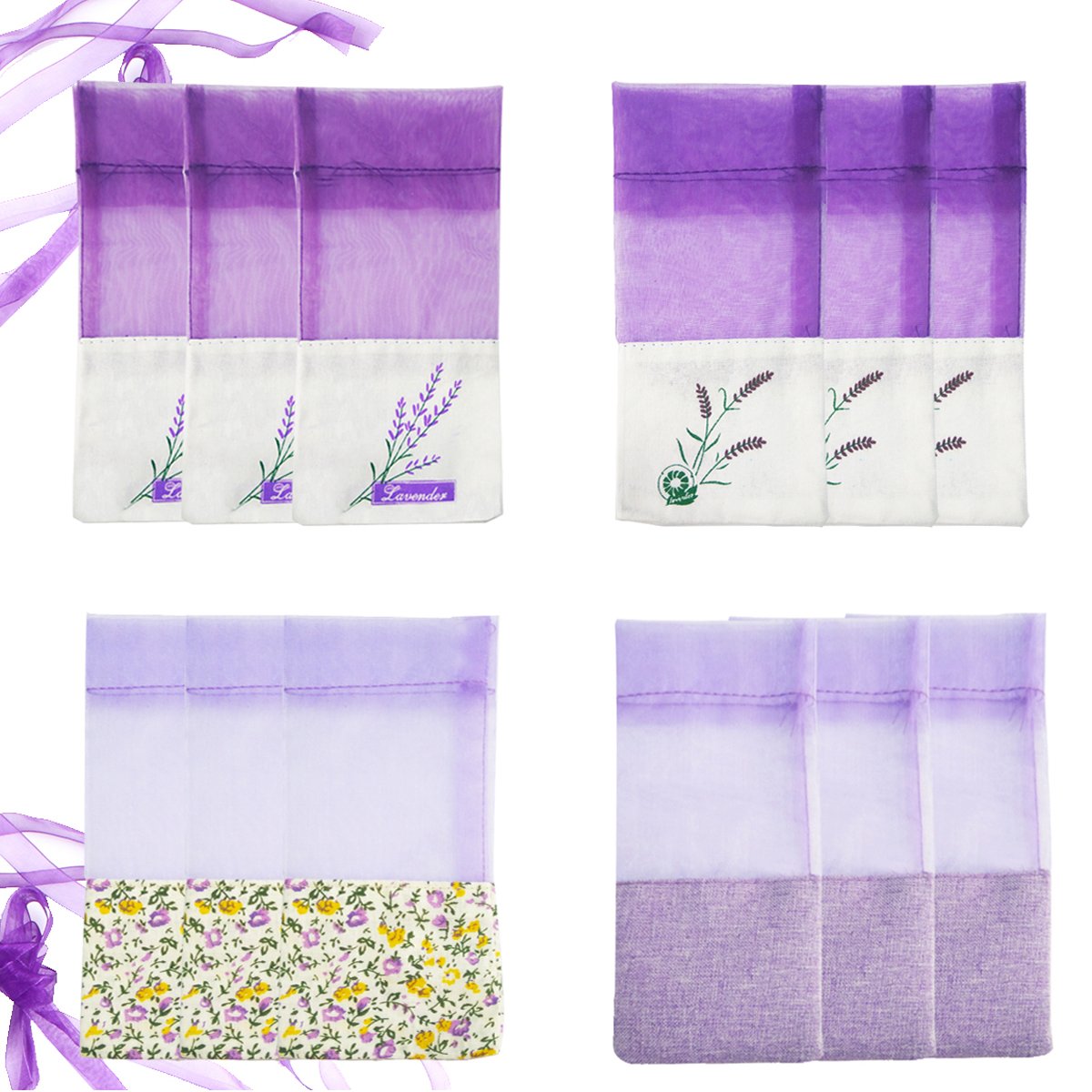 Geila 12pcs Sachet Empty Bags Purple Gauze Cotton-ramie Sacks for Lavender, Spice and Herbs (A)
