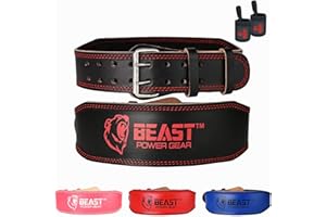 BEAST POWER GEAR Weight Lifting Belt - 4” Genuine Leather Belts Padded Lower Back Support for Gym Bodybuilding Squat Deadlift Weightlifting Cross Strength Training Men Women Free Wrist Wrap