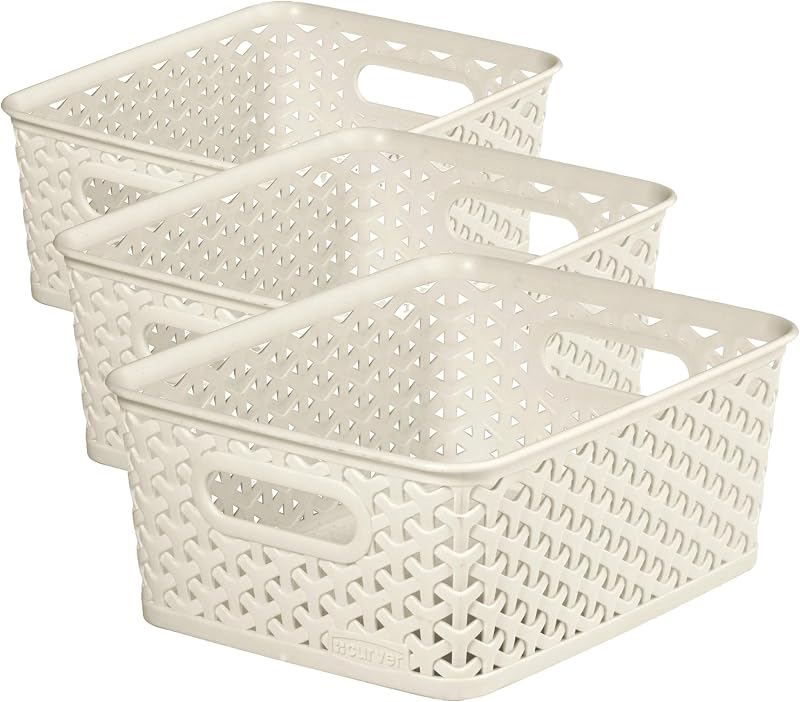 Curver My Style Rattan Effect Storage Basket 13 Litre Pack of 3 Vintage Cream