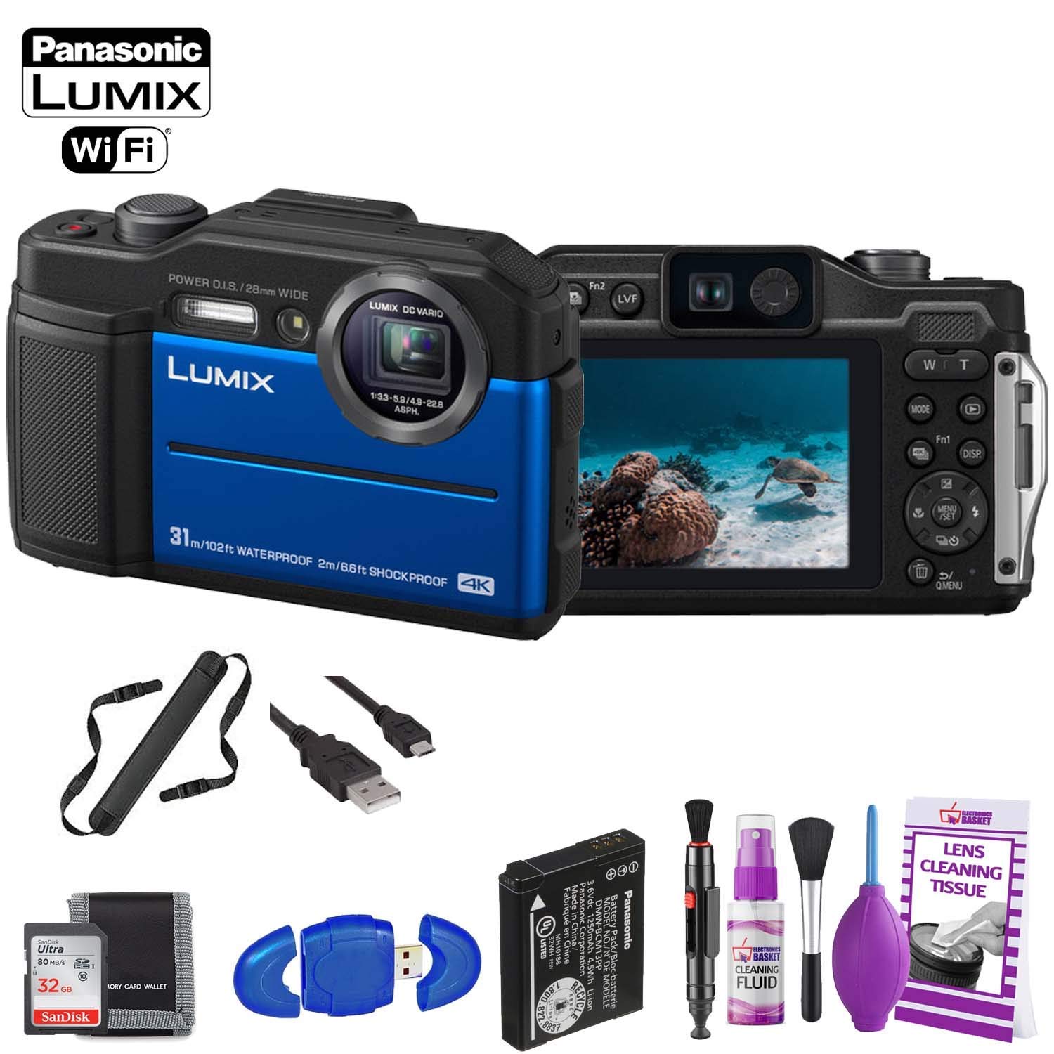 Panasonic Lumix DC-TS7 Digital Camera (Blue) Base Accessory Kit