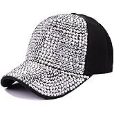 Gudessly Women Studded Rhinestone Crystals Adjustable Baseball Cap Plain Sparkle Bling Denim Sun Hat