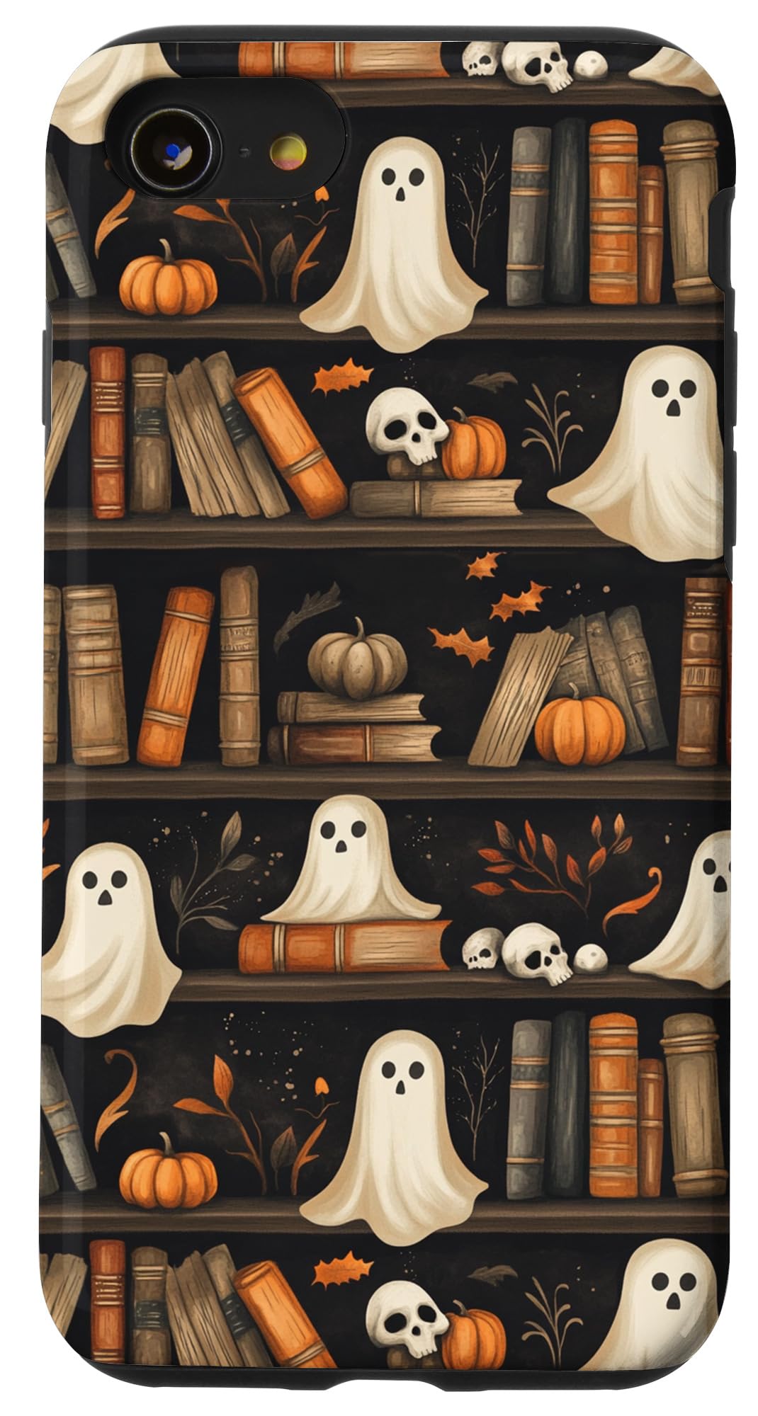 Cute Spooky Ghosts Skull Pumpkins Bookshelf Bookworm Bookish Case for iPhone SE (2020) / 7 / 8