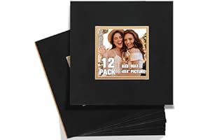 12 Pack Picture Matting 8x8 for 4x4 Photo Picture mats Bevel Cut Frame Mattes Black Over Gold Photography Matting Double Pict
