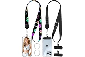 Toykee 3-in-1 Phone Lanyard Strap Crossbody - 2 Pack for iPhone Cell Phone Cellphone Around the Neck for Women Men Cute Universal Adjustable Lanyards Straps with Tab Key Ring (Black + Dog Paw)