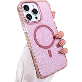 SAKUULO Magnetic Case for iPhone 16 Pro Max Compatible with Magsafe, Bling Glitter Laser Iridescent Crystal Sparkly Luxury Shockproof Protective Cover for Women Men, Glitter Pink