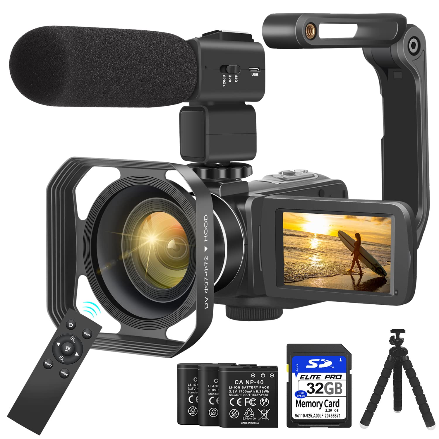 KOMERY Camcorders Video Camera 4K 56MP UHD for YouTube with External Mic with 32G SD Card 2.4G Remote IR Night Vision, 18X Digital Zoom WiFi