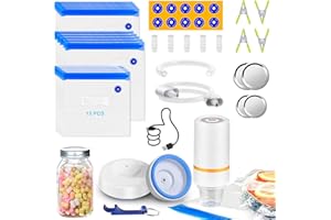RECAT 46 PCS Electric Vacuum Sealer, Sous Vide Bags, Handheld Mason Jar Vacuum Sealer & 15 PCS Reusable Vacuum Food Storage Bags for Anova, Joule Cookers, 4 Cooking Clips, 5 Sealing Clips