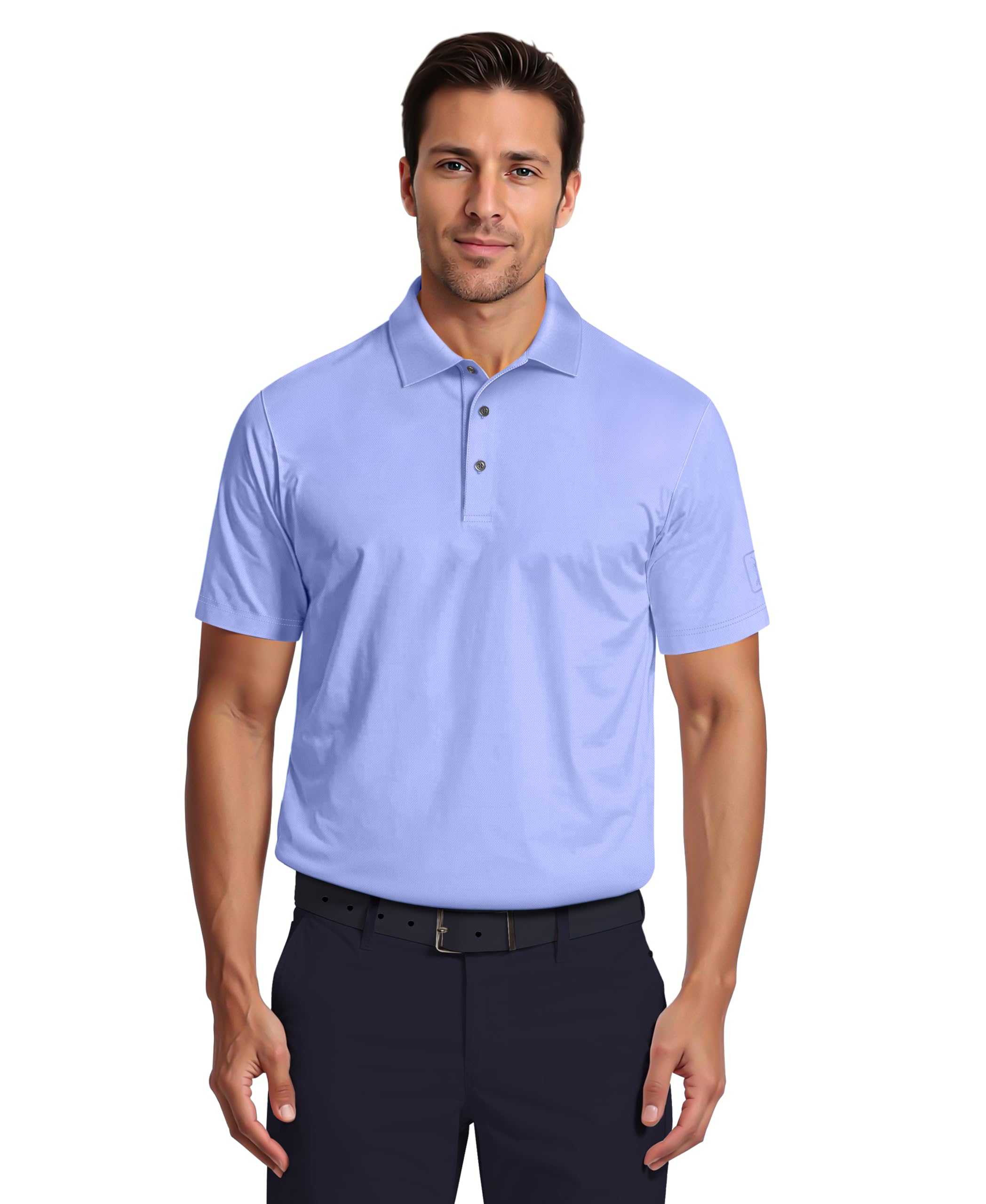 PGA Tour Men’s Airflux Solid Mesh Short Sleeve Golf Polo Shirt, Hydrangea, XX-Large (xx_l)