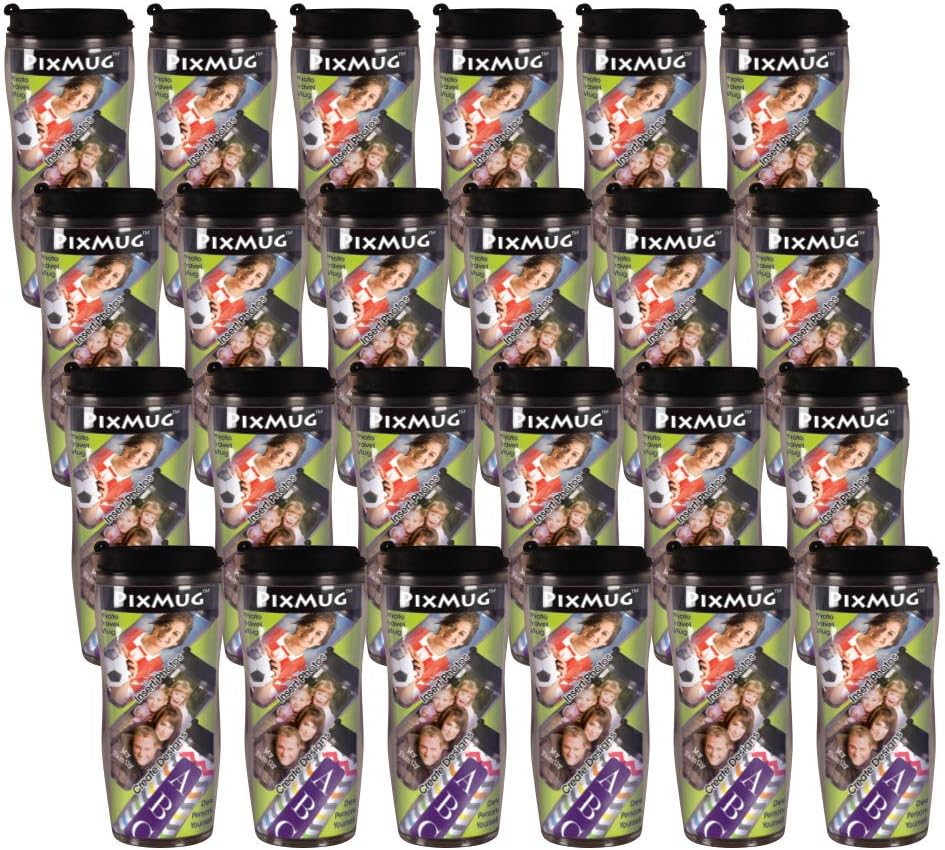 14 oz Photo Travel Mug with Flip Top - PixMug - The Mug That's a Picture Frame - DIY - Insert Your Own Photos or Create and Print Inserts Online – 24 Pack