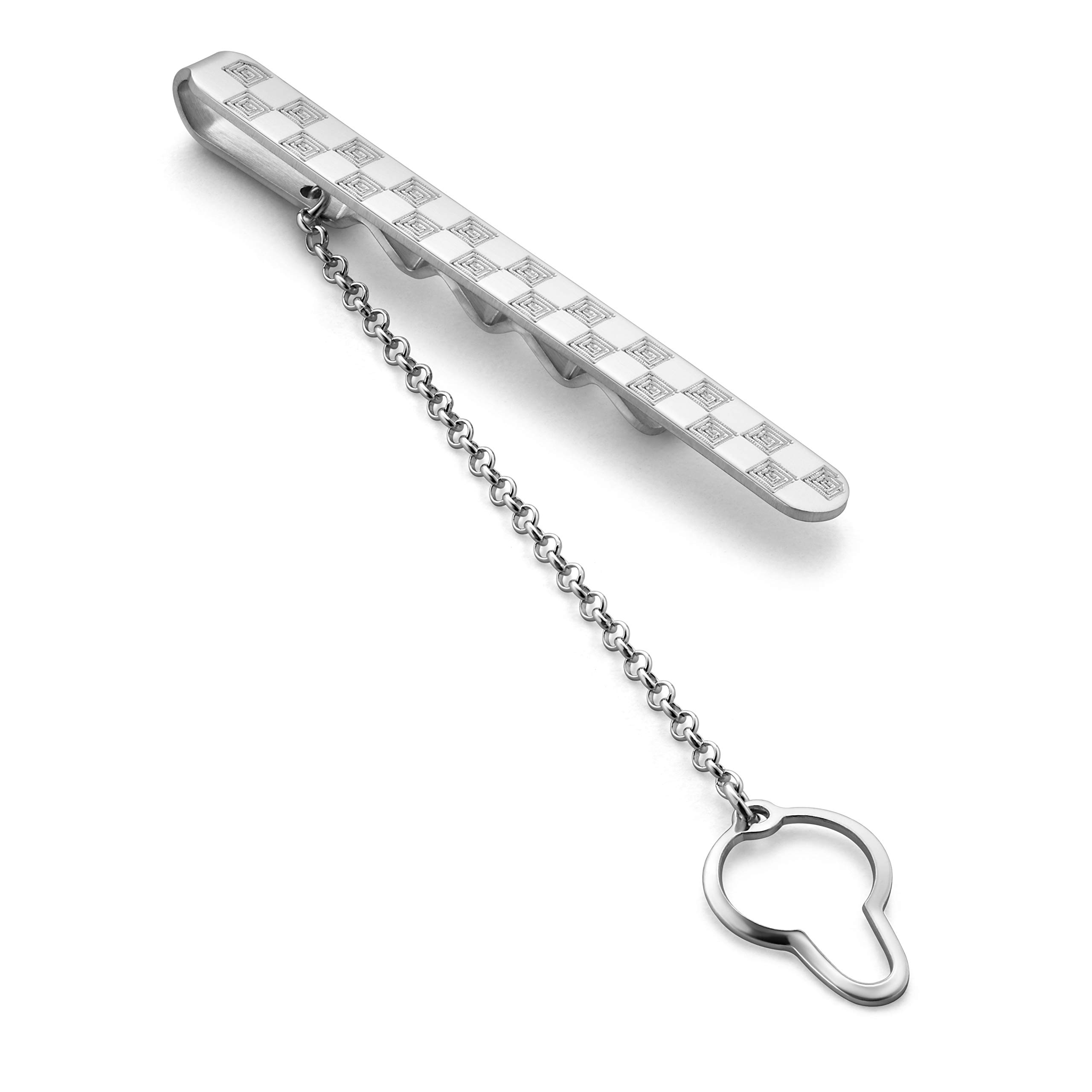 STERLL Mens Tie Clip Made Of 925 Silver With Checkerboard Design And Gift Box Packaging