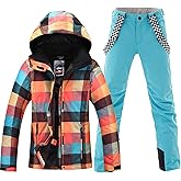 HOTIAN Women's 2 Piece Ski Jackets and Pants Set Skisuit Colorful Waterproof Windproof Insulated Snowsuit Snowboarding Coat