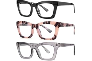 bullabulling 3 pack Oprah style Spring hinge Readers Blue Light Blocking Computer Square Reading Glasses for Women Men