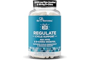 EU NATURAL Regulate Cycle Support – Hormone Balance for Women at Optimal 40:1 Myo-Inositol 2000 mg & D-Chiro Inositol 50 mg – Supplement for Period Consistency, Menstrual & Ovulation Support – 120 Vegan Capsules