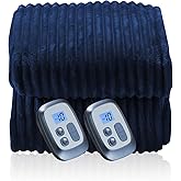 RALYSUN Electric Blanket 84"x90" Queen Size Heated Blanket with 10 Heat Settings & 1-12 Hours Auto-Off,Reversible Cozy Silky Flannel Fabric Warm Blanket Large Size for Full Body - Dark Blue