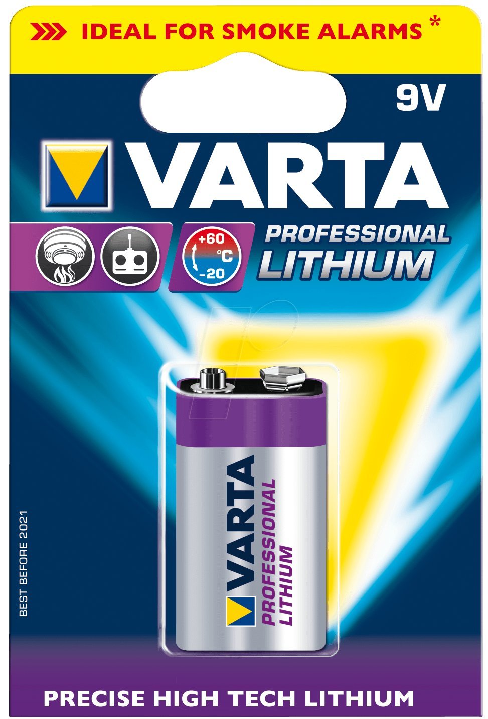 Varta Professional Lithium 9 V Batteries – (Li-ion), Prismatic, 9 V, -20 – 60 °C, 2.65 cm, 1.75 cm)