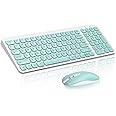 cimetech Wireless Keyboard Mouse Combo, Compact Full Size Wireless Keyboard and Mouse Set Less Noise Keys 2.4G Ultra-Thin Sleek Design for Windows, Computer, PC, Notebook, Laptop - Aqua Green