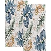 ZHIMI Hand Bath Towels for Bathroom Set of 2 Luxury Colorful Flowers Leaves Blue Green Fingertip Towel Water Absorbent Soft Polyester for Kitchen Gym Spa Face Salon 30x15Inch