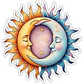 Sun Moon Face Vinyl Waterproof Sticker Decal for Laptop Water Bottle Car Bumper Mystical Celestial Art Sticker 5 Inch